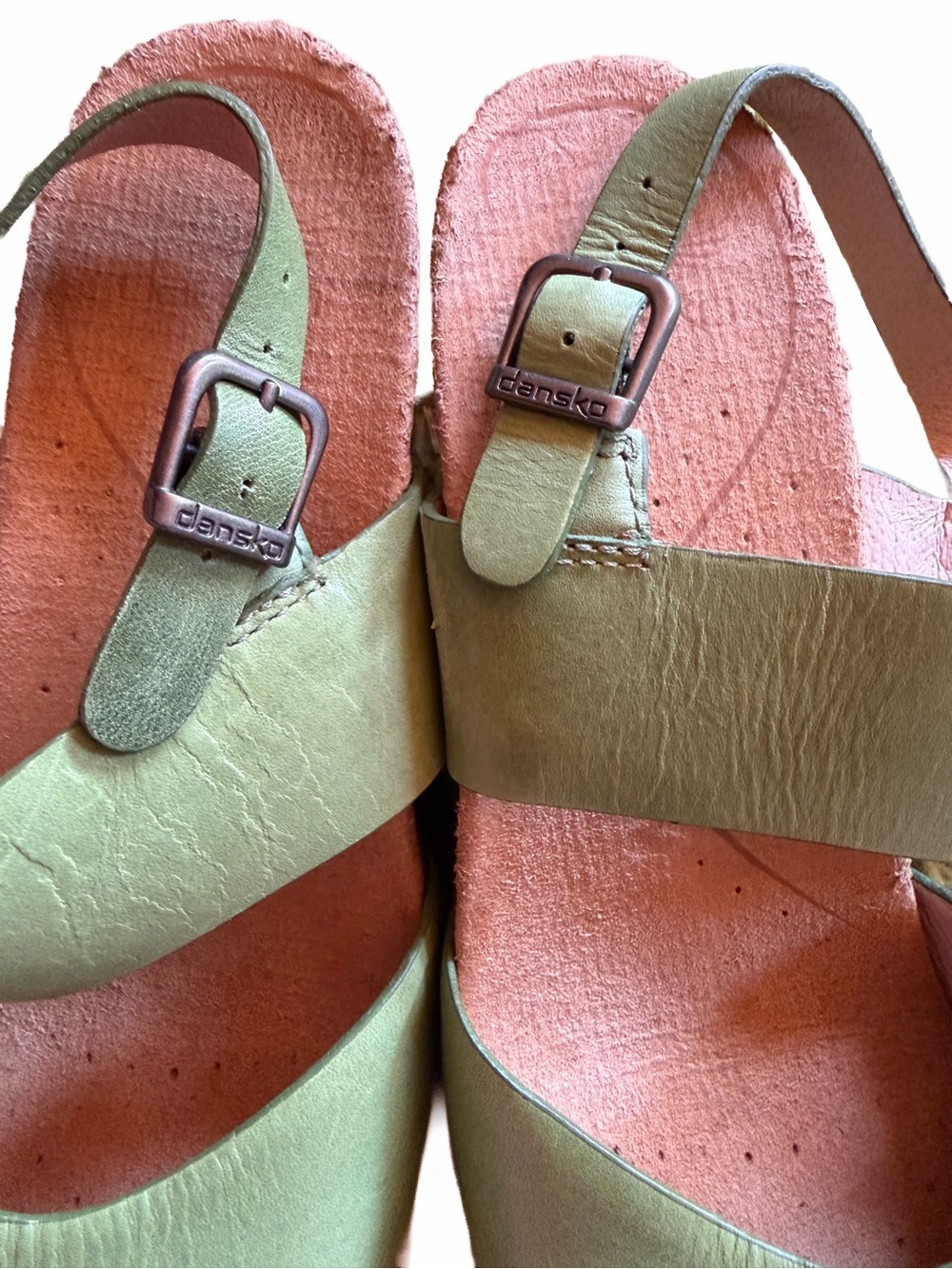 Dansko Thea Spring Green Leather Ankle Strap Clogs Size 37 6.5 7 Womens Shoes - Picture 7 of 10